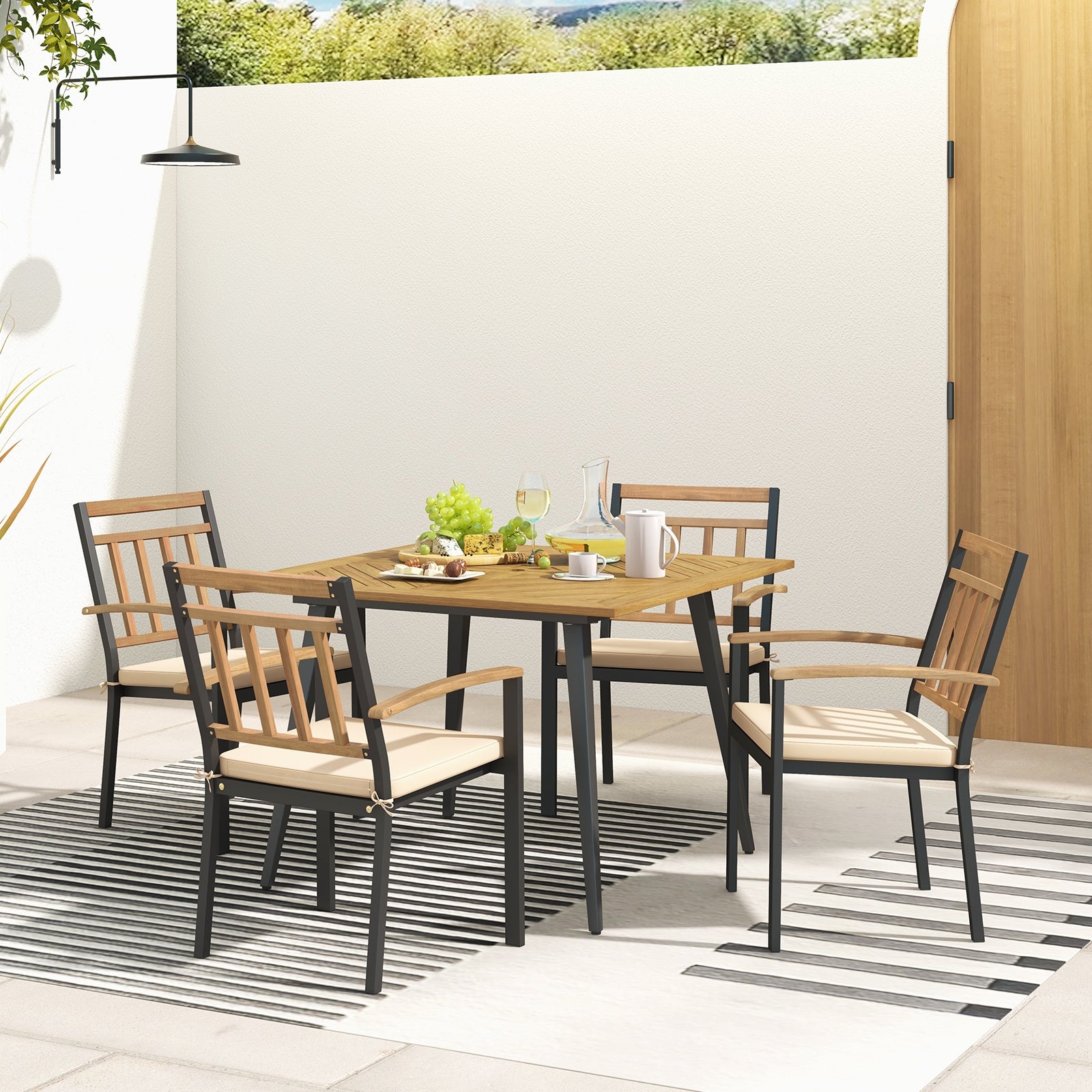 5 Pieces Patio Dining Set with Cushions and 1.9 inches Umbrella Hole, Beige Patio Dining Sets at Gallery Canada