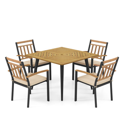 Ensemble de salle à manger de patio, 5 pièces avec coussins, trou de parapluie de 1,9 pouces, beige
