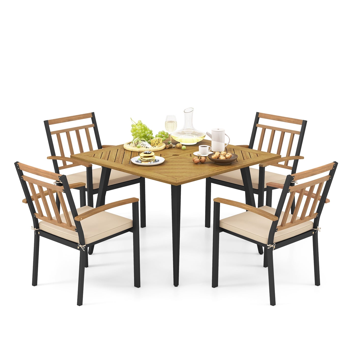 5 Pieces Patio Dining Set with Cushions and 1.9 inches Umbrella Hole, Beige Patio Dining Sets at Gallery Canada
