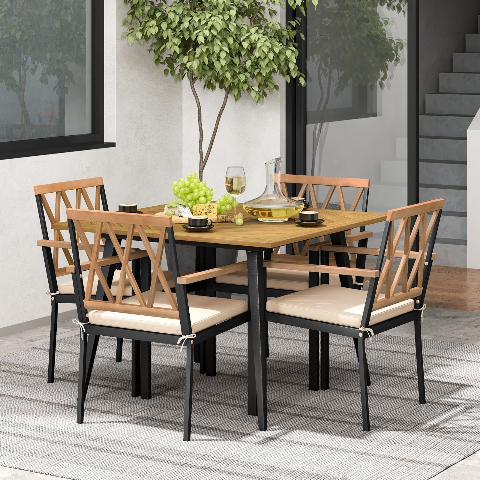 Outdoor Dining Table and Chairs with Cushions and 1.9 inches Umbrella Hole, Beige Patio Dining Sets at Gallery Canada