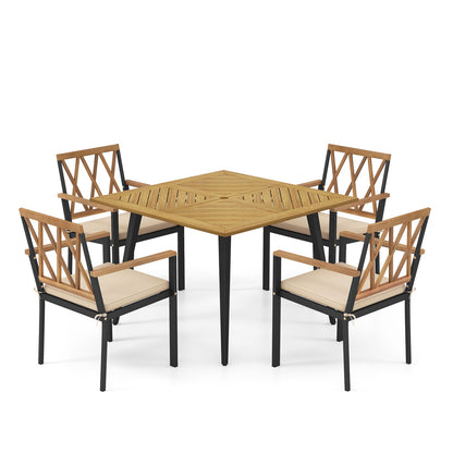 Table et chaises de salle à manger extérieures avec coussins, trou de parapluie de 1,9 pouces, beige