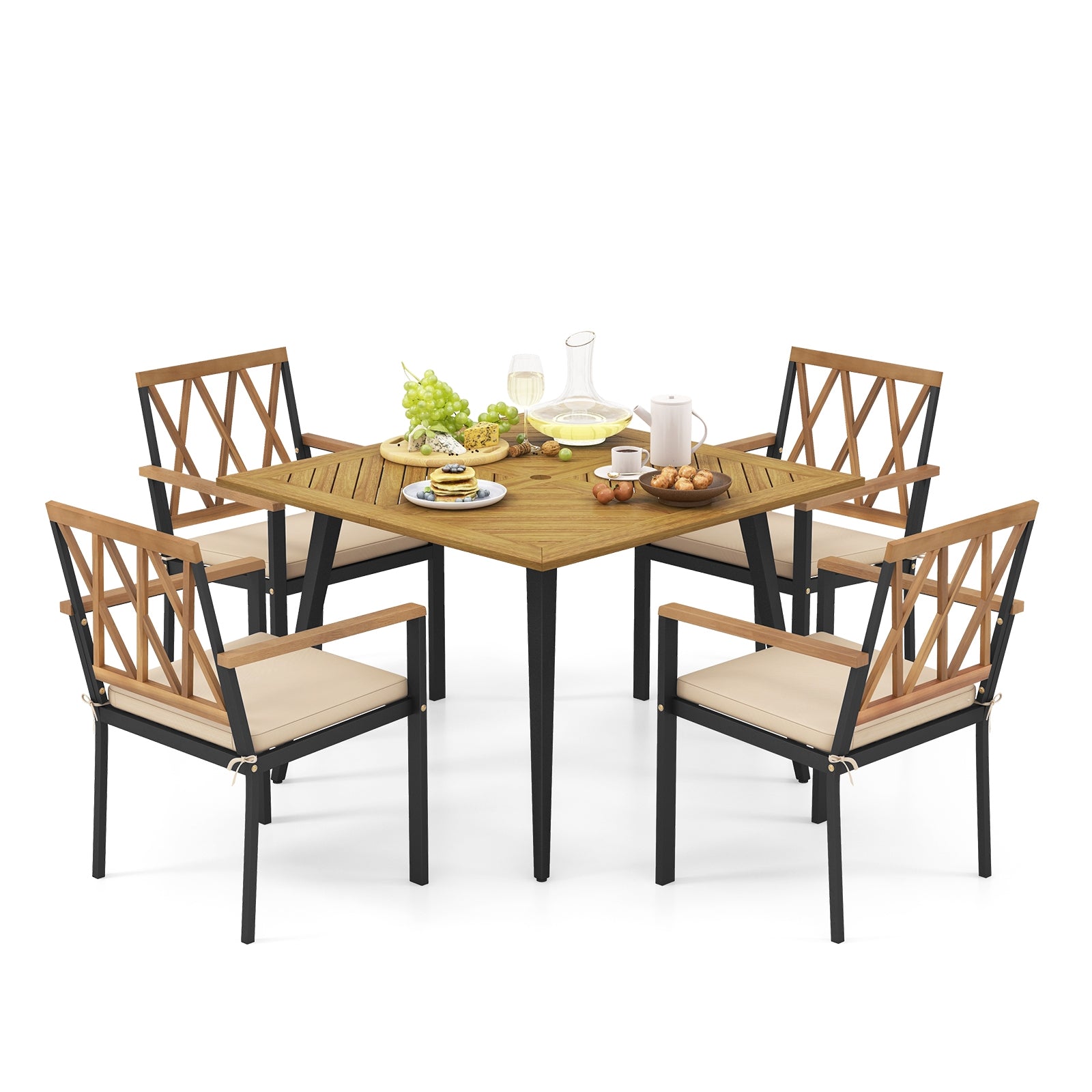 Outdoor Dining Table and Chairs with Cushions and 1.9 inches Umbrella Hole, Beige Patio Dining Sets at Gallery Canada