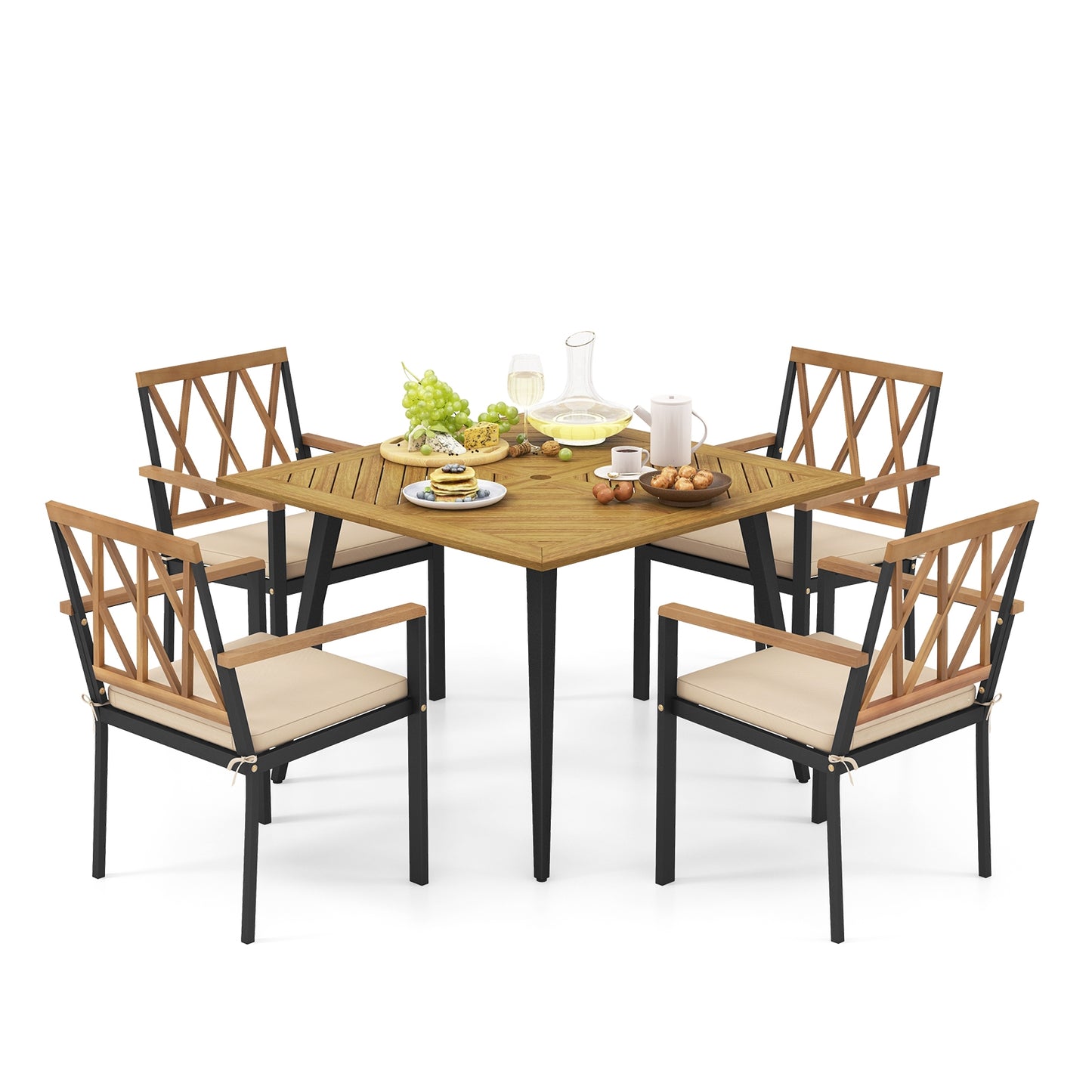 Outdoor Dining Table and Chairs with Cushions and 1.9 inches Umbrella Hole, Beige Patio Dining Sets at Gallery Canada