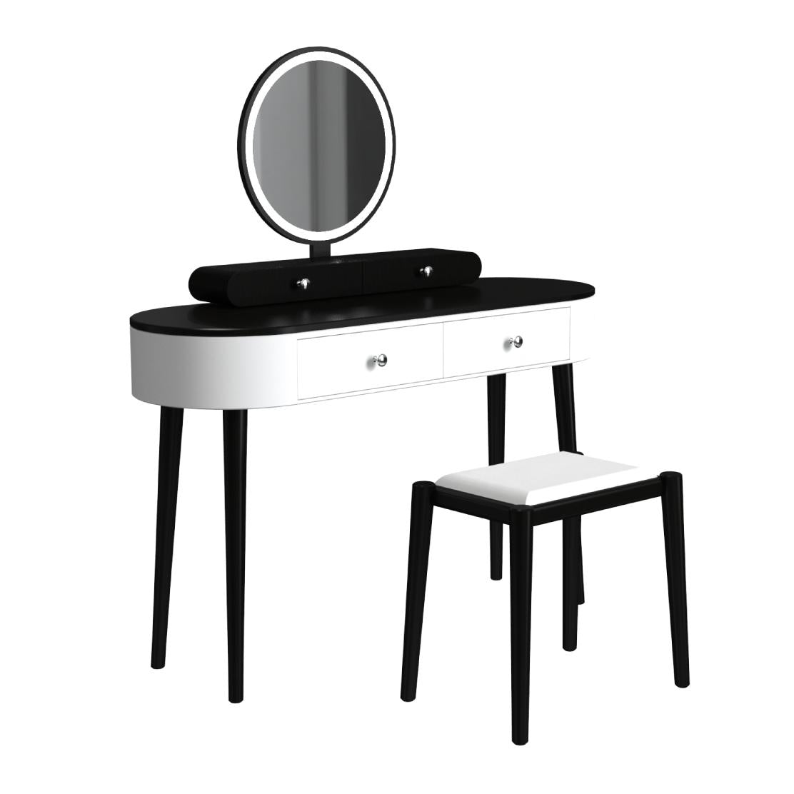 Makeup Vanity Table Set with LED Mirror and 3 Spacious Drawers-White-Dark Wood, White Makeup Vanities at Gallery Canada