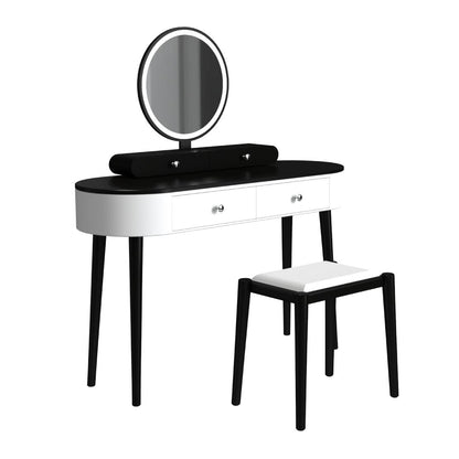 Makeup Vanity Table Set with LED Mirror and 3 Spacious Drawers-White-Dark Wood, White Makeup Vanities at Gallery Canada