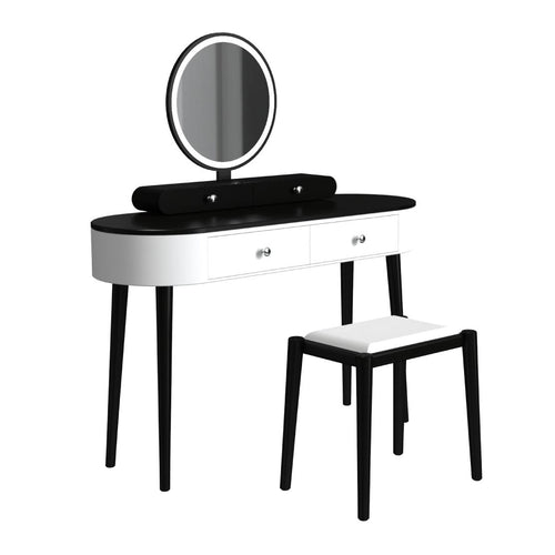 Makeup Vanity Table Set with LED Mirror and 3 Spacious Drawers-White-Dark Wood, White