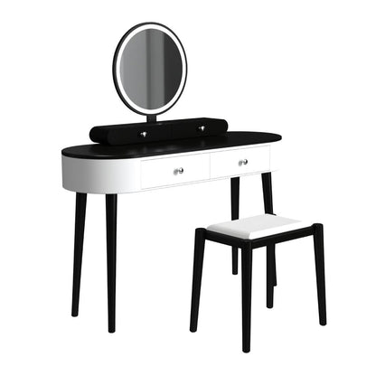Makeup Vanity Table Set, LED Mirror, 3 Drawers, Dark Wood, White Makeup Vanities White at Gallery Canada