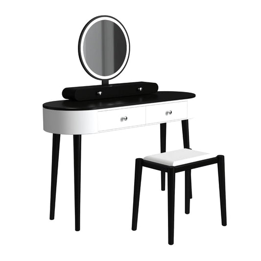 Makeup Vanity Table Set, LED Mirror, 3 Drawers, Dark Wood, White