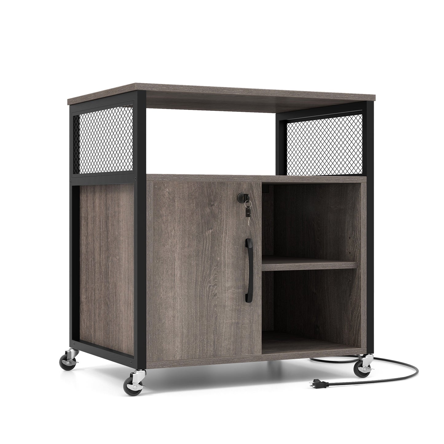 File Cabinet on Wheels with Charging Station and Cable Management Hole, Gray File Cabinets at Gallery Canada