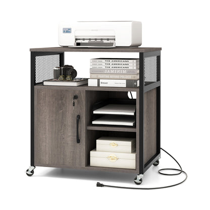 File Cabinet on Wheels with Charging Station and Cable Management Hole, Gray File Cabinets at Gallery Canada