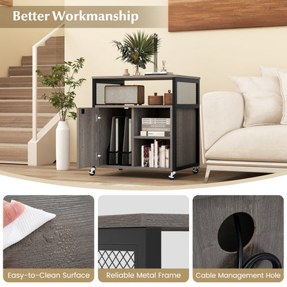 File Cabinet on Wheels with Charging Station and Cable Management Hole, Gray File Cabinets at Gallery Canada