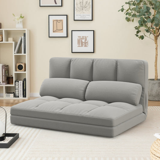 Floor Sofa Bed with 6 Positions Adjustable Backrest  Skin-friendly Velvet Cover, Light Gray - Gallery Canada