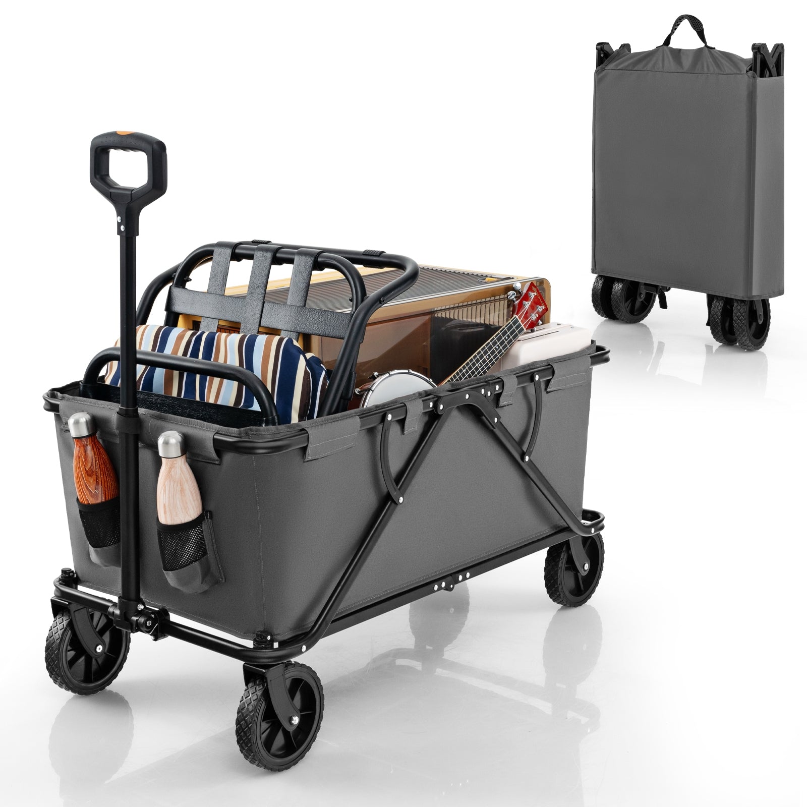 Collapsible Folding Wagon Cart with Adjustable Handlebar, Gray Garden Carts at Gallery Canada