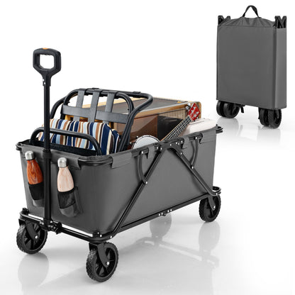 Collapsible Folding Wagon Cart with Adjustable Handlebar, Gray Garden Carts at Gallery Canada