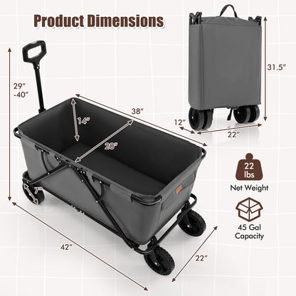 Collapsible Folding Wagon Cart with Adjustable Handlebar, Gray Garden Carts at Gallery Canada