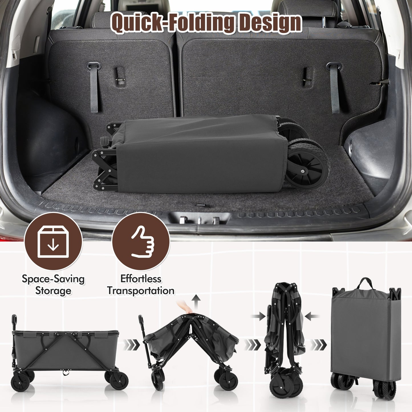 Collapsible Folding Wagon Cart with Adjustable Handlebar, Gray Garden Carts at Gallery Canada