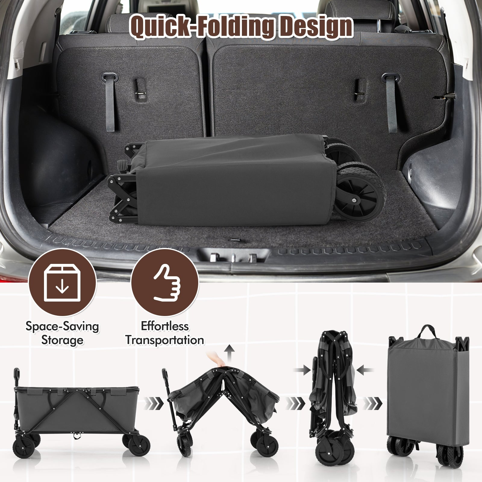 Collapsible Folding Wagon Cart with Adjustable Handlebar, Gray Garden Carts at Gallery Canada