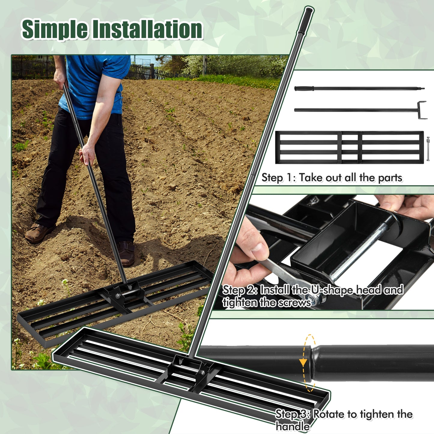 Lawn Leveling Rake 46 x 10 Inch Heavy Duty Lawn Level Tool for Soil, Black Lawn Care Tools at Gallery Canada