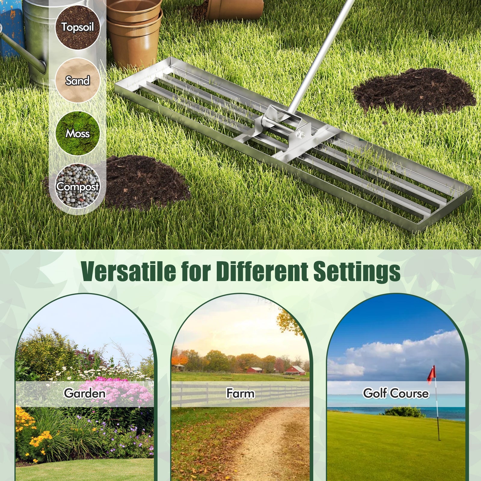 Lawn Leveling Rake 46 x 10 Inch Heavy Duty Lawn Level Tool for Soil, Silver Lawn Care Tools at Gallery Canada