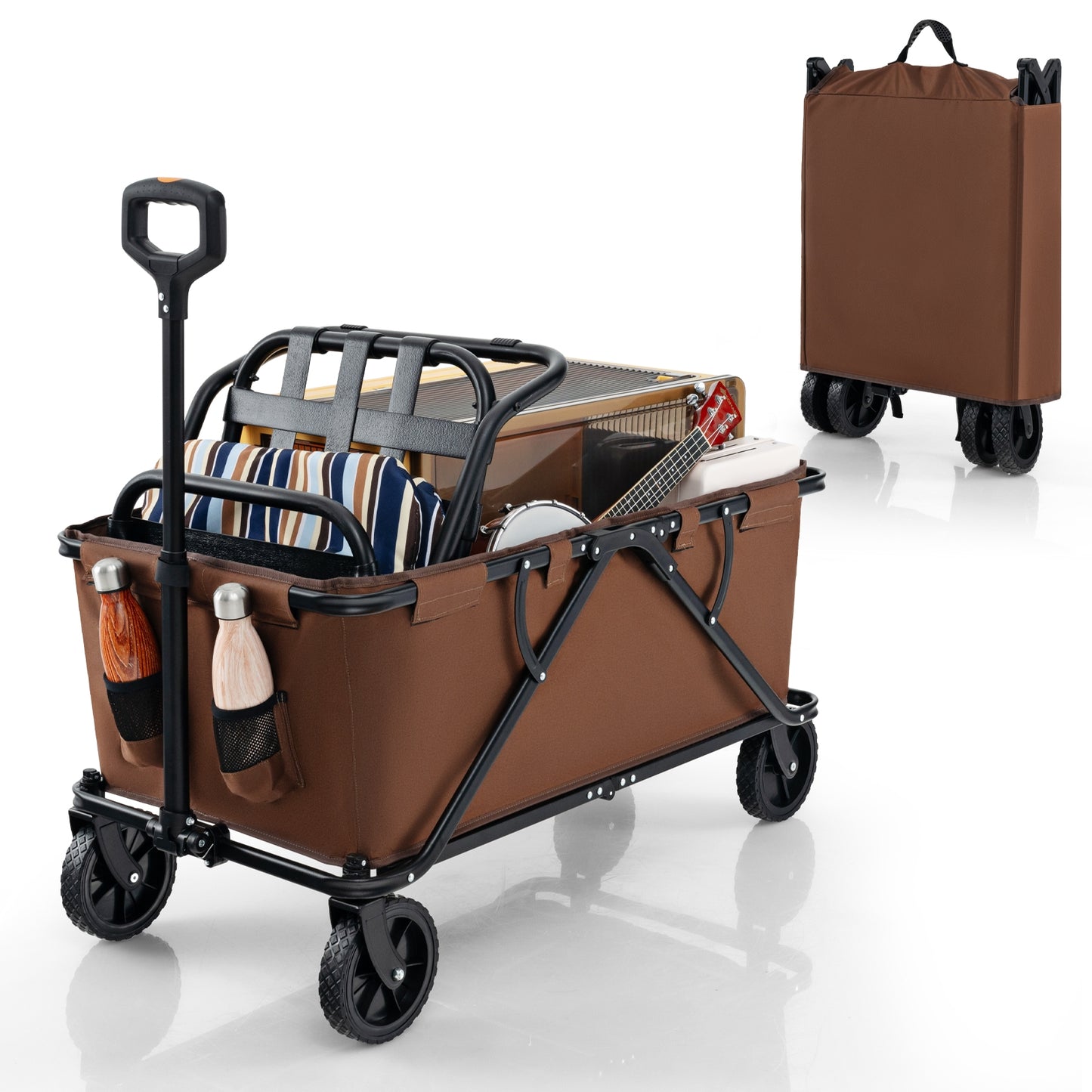 Collapsible Folding Wagon Cart with Adjustable Handlebar, Coffee Garden Carts at Gallery Canada