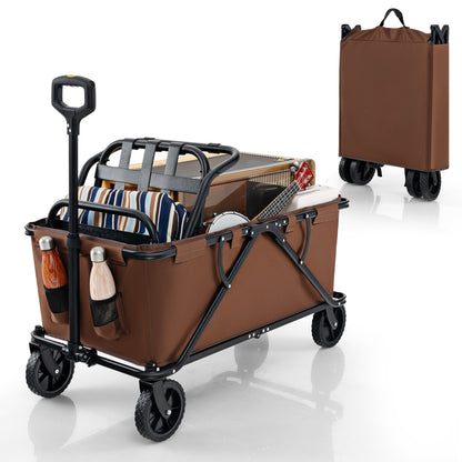 Collapsible Folding Wagon Cart with Adjustable Handlebar, Coffee Garden Carts at Gallery Canada