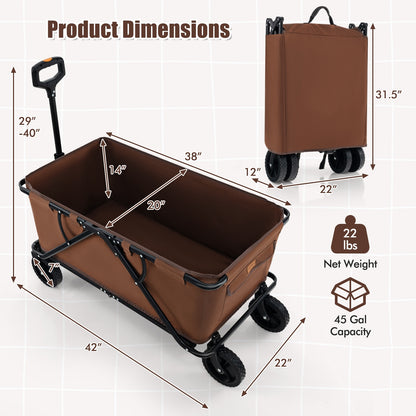 Collapsible Folding Wagon Cart with Adjustable Handlebar, Coffee Garden Carts at Gallery Canada