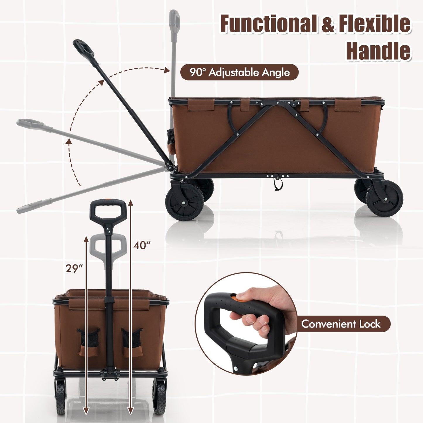 Collapsible Folding Wagon Cart with Adjustable Handlebar, Coffee Garden Carts at Gallery Canada