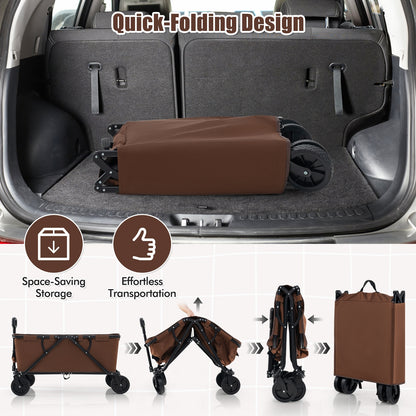 Collapsible Folding Wagon Cart with Adjustable Handlebar, Coffee Garden Carts at Gallery Canada