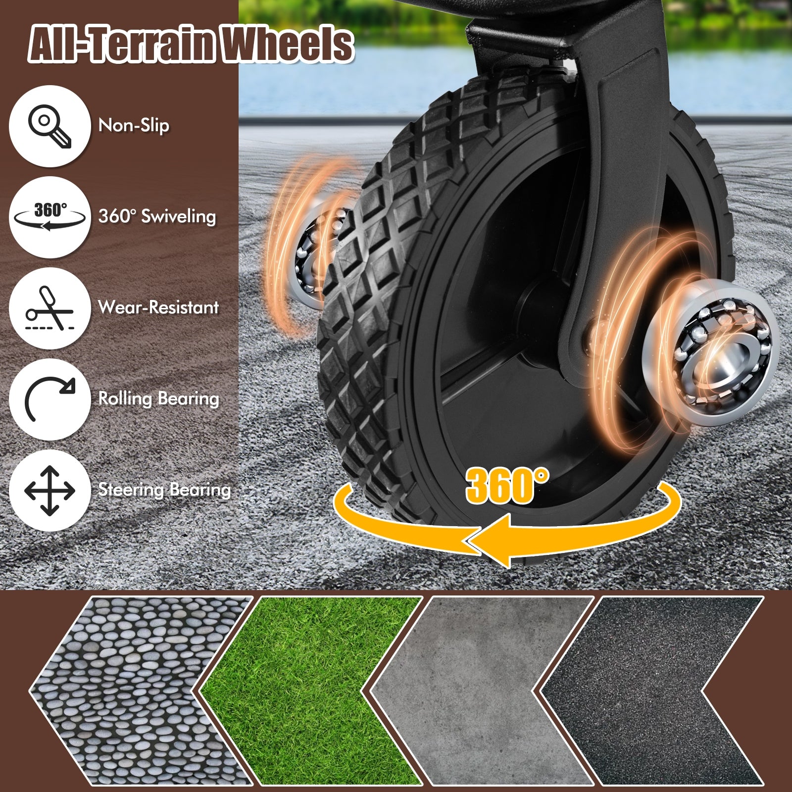 Collapsible Folding Wagon Cart with Adjustable Handlebar, Coffee Garden Carts at Gallery Canada