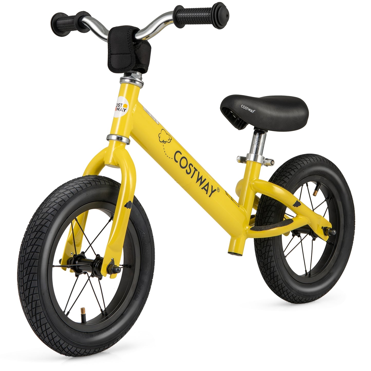 Vélo d'équilibre pour tout-petit de 12 pouces, hauteur réglable, jaune