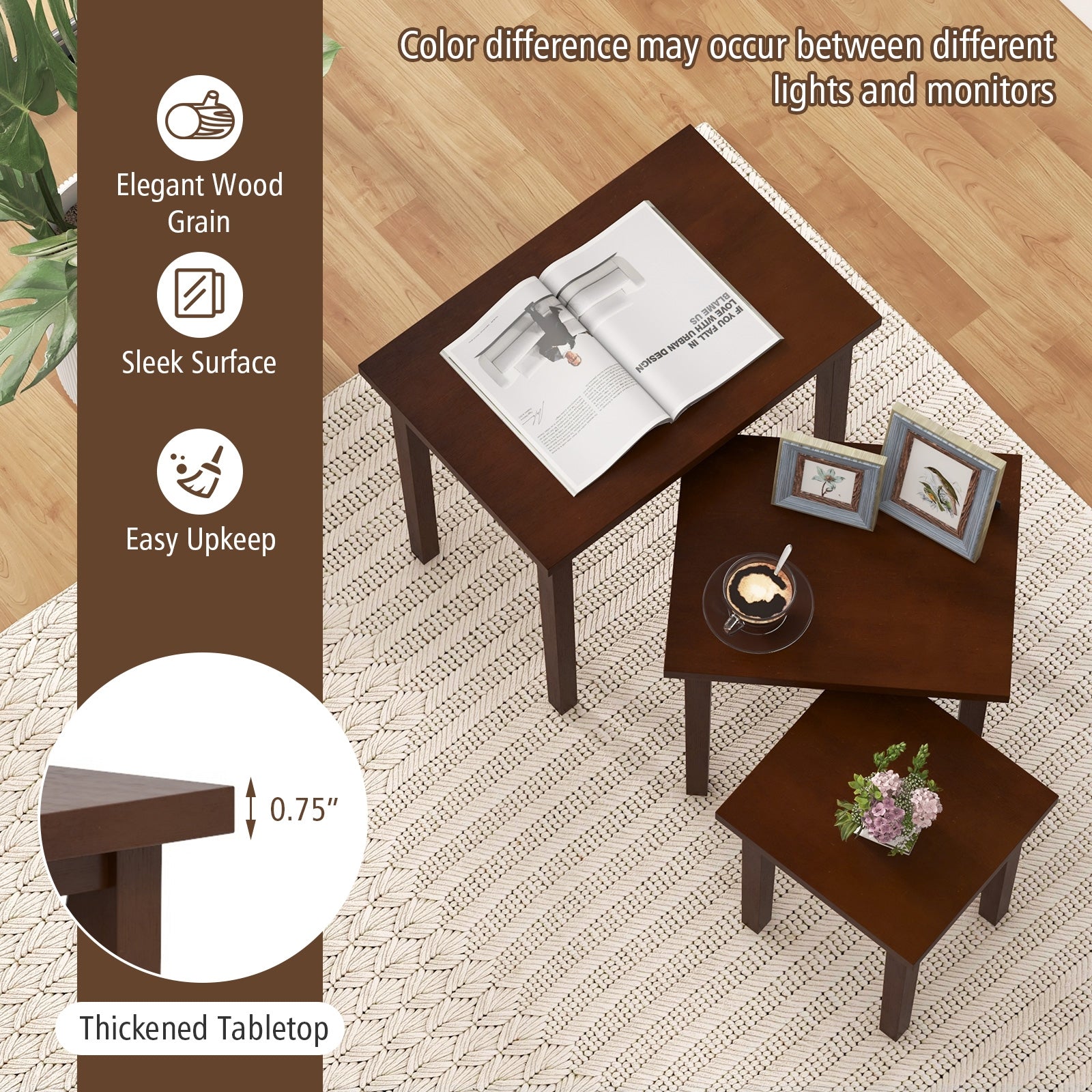 3-Piece Farmhouse Rectangle Side Table Set, Walnut End & Side Tables at Gallery Canada