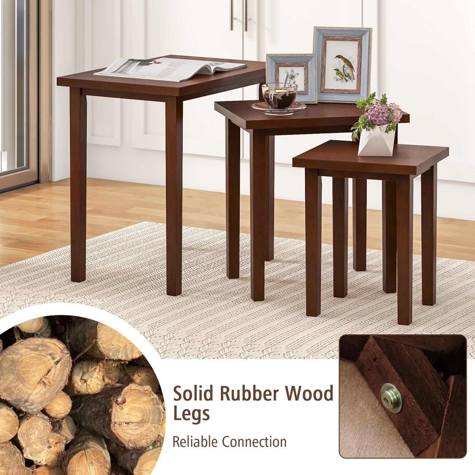 3-Piece Farmhouse Rectangle Side Table Set, Walnut End & Side Tables at Gallery Canada