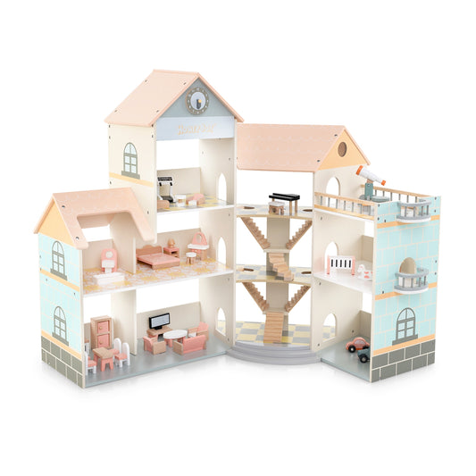 Wooden Corner Dollhouse Playset with 41 Pieces of Accessories for Kids 3+ Years Old, Orange Play Tents & Playhouse Orange at Gallery Canada