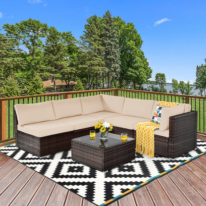 6 Pieces Patio Rattan Furniture Set with Cushions, Brown Outdoor Sectionals at Gallery Canada
