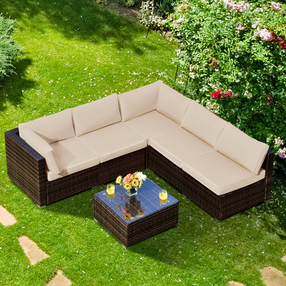 6 Pieces Patio Rattan Furniture Set with Cushions, Brown Outdoor Sectionals at Gallery Canada