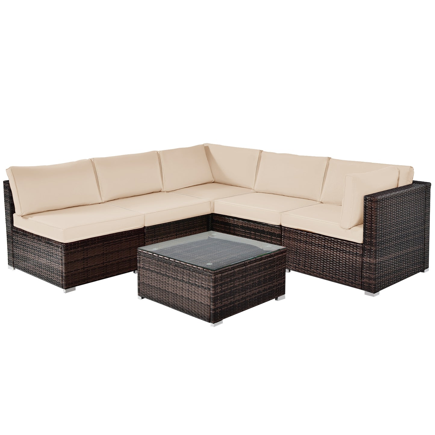 6 Pieces Patio Rattan Furniture Set with Cushions, Brown Outdoor Sectionals at Gallery Canada