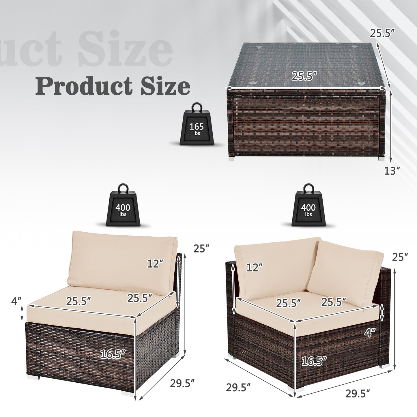 6 Pieces Patio Rattan Furniture Set with Cushions, Brown Outdoor Sectionals at Gallery Canada