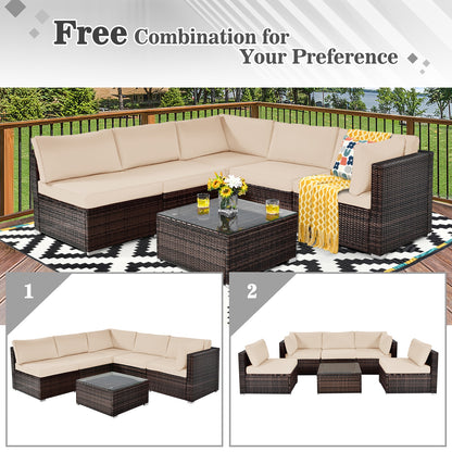 6 Pieces Patio Rattan Furniture Set with Cushions, Brown Outdoor Sectionals at Gallery Canada