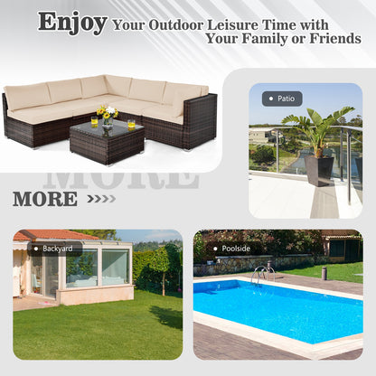 6 Pieces Patio Rattan Furniture Set with Cushions, Brown Outdoor Sectionals at Gallery Canada