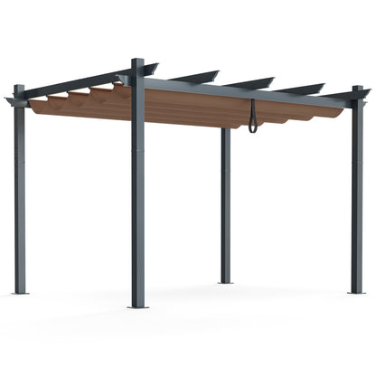 Pergola Rétractable en Aluminium 10x12 Pieds, Toile Café