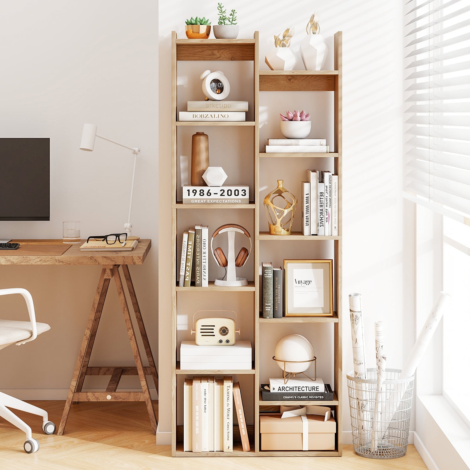 11-Tier Modern Book Organizer Bookcase with Anti-Tipping Kits, Natural Bookcases at Gallery Canada