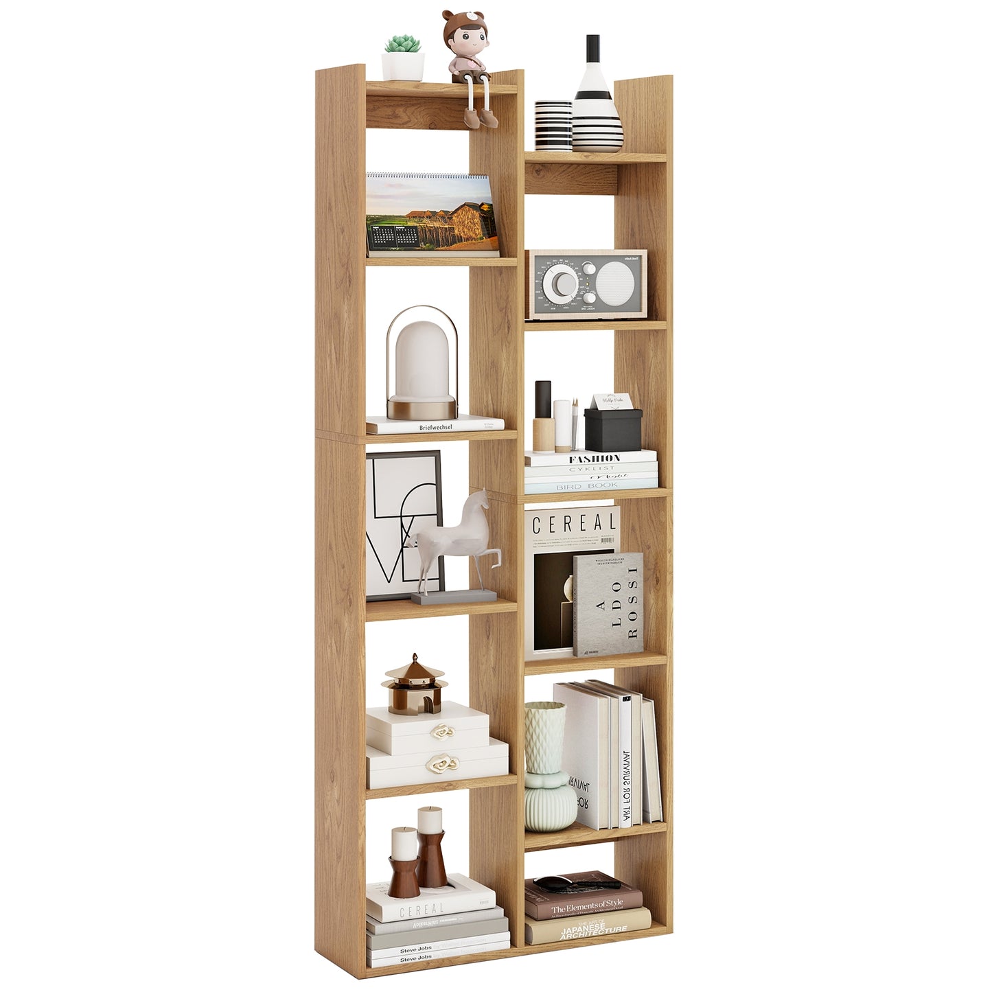 11-Tier Modern Book Organizer Bookcase with Anti-Tipping Kits, Natural Bookcases at Gallery Canada