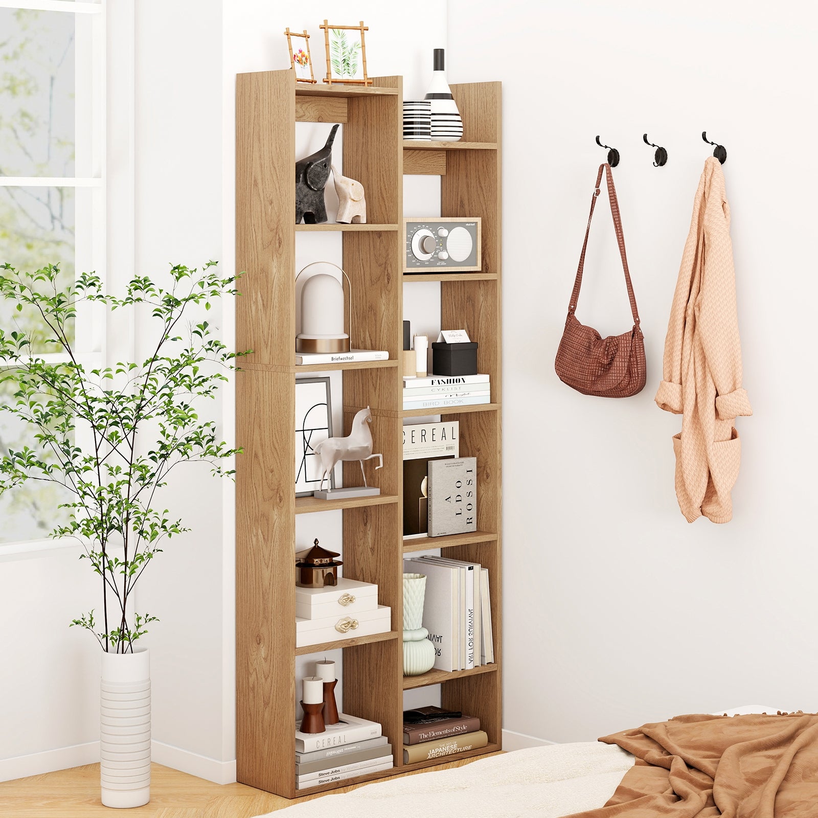 11-Tier Modern Book Organizer Bookcase with Anti-Tipping Kits, Natural Bookcases at Gallery Canada