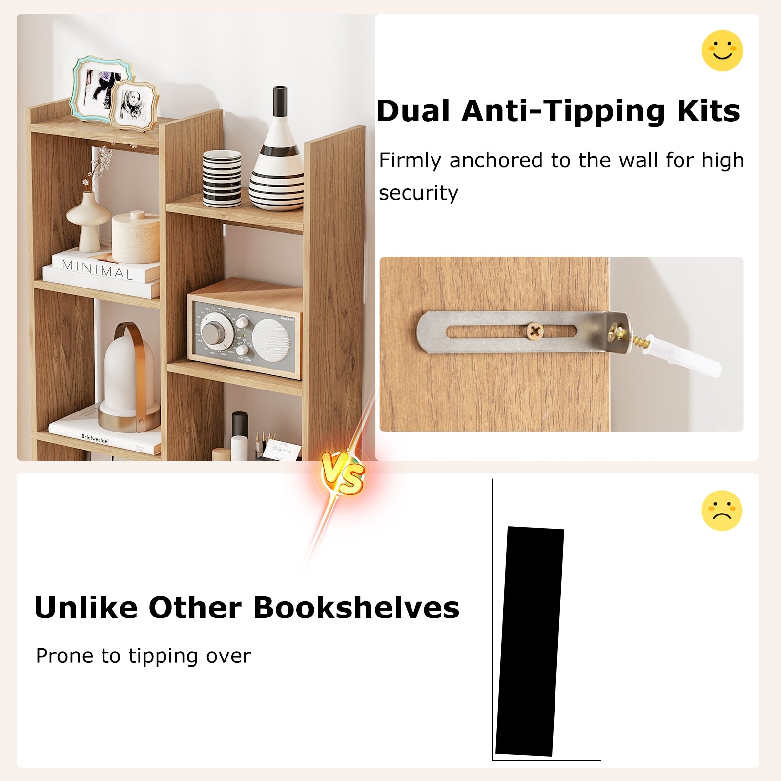 11-Tier Modern Book Organizer Bookcase with Anti-Tipping Kits, Natural Bookcases at Gallery Canada