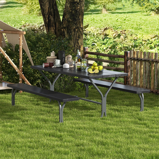 6 Feet Picnic Table Bench Set with HDPE Tabletop for 8 Person, Black - Gallery Canada