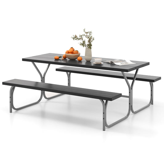 6 Feet Picnic Table Bench Set, HDPE Tabletop, 8 Person, Black Picnic Tables Black at Gallery Canada
