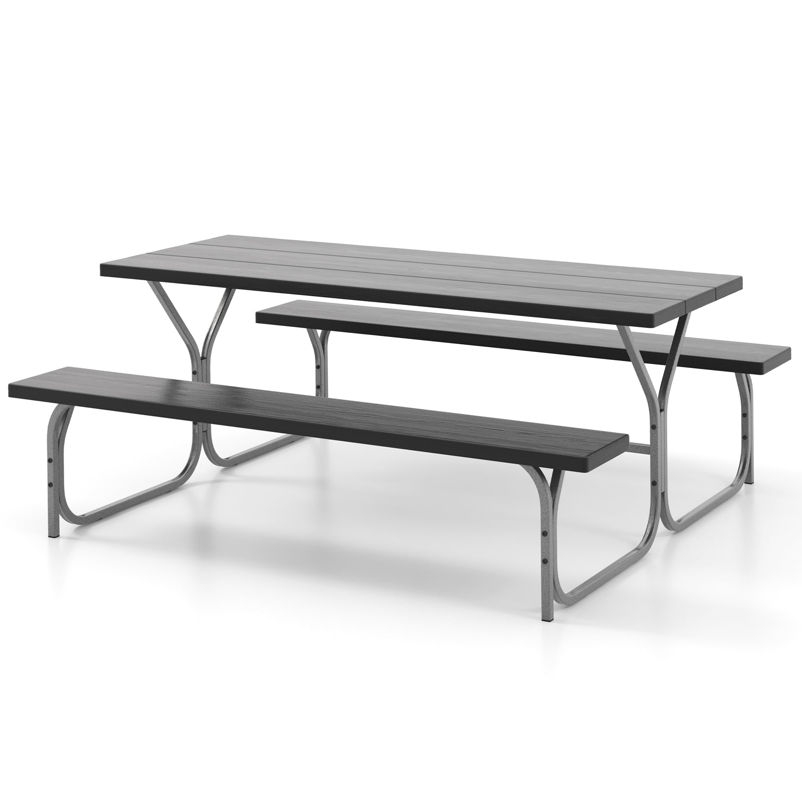 6 Feet Picnic Table Bench Set with HDPE Tabletop for 8 Person, Black Picnic Tables at Gallery Canada