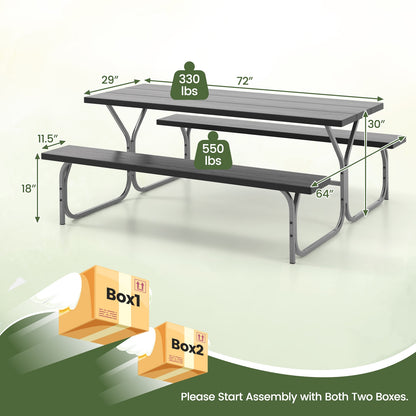 6 Feet Picnic Table Bench Set with HDPE Tabletop for 8 Person, Black Picnic Tables at Gallery Canada