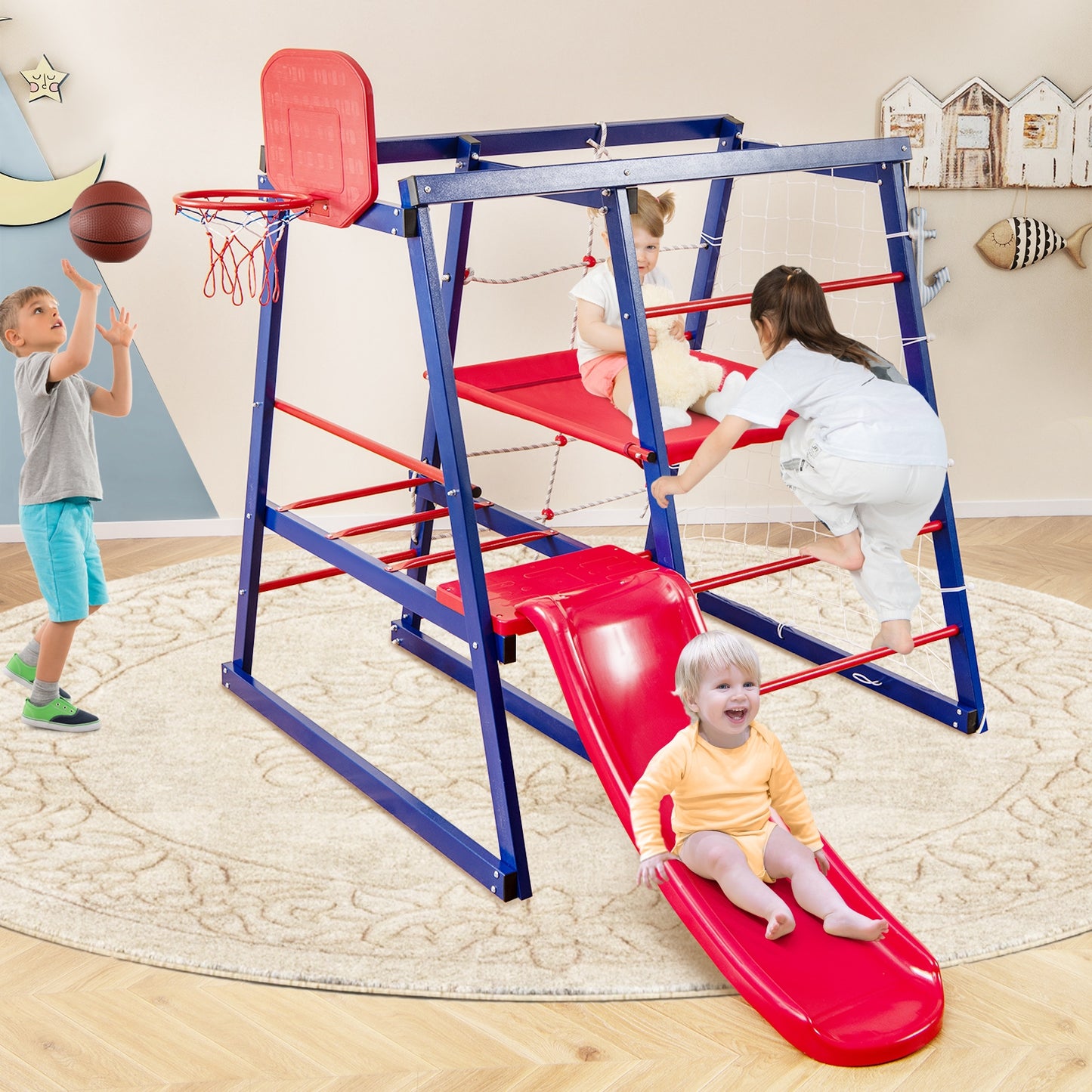 7-In-1 Metal Toddler Climbing Toys for 3-7 Years Old, Blue Climbers & Slides at Gallery Canada