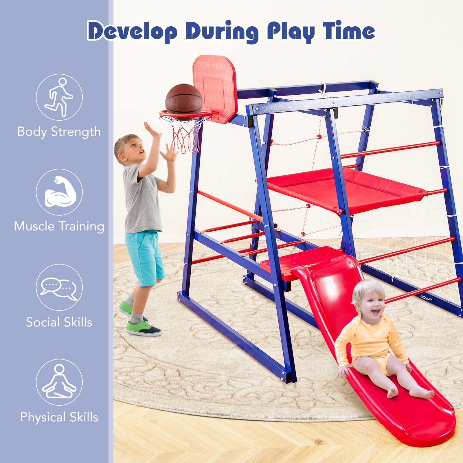 7-In-1 Metal Toddler Climbing Toys for 3-7 Years Old, Blue Climbers & Slides at Gallery Canada